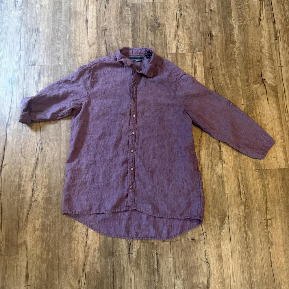 Perry Ellis Shirt Mens XLT Purple Linen Button Up Long Sleeve Big Tall Casual